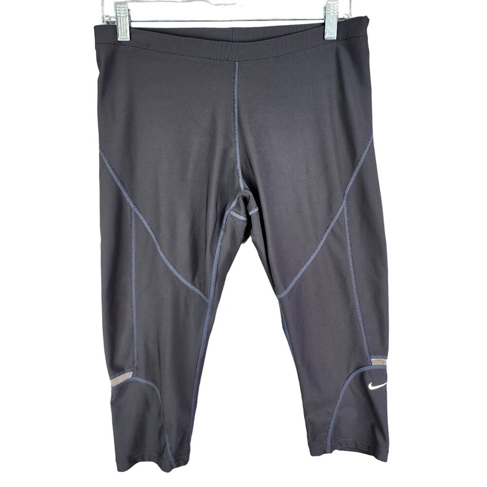 Women's Nike Fit Dry Grey Athletic Capris Leggings Breathable Mesh Size M (8-10)